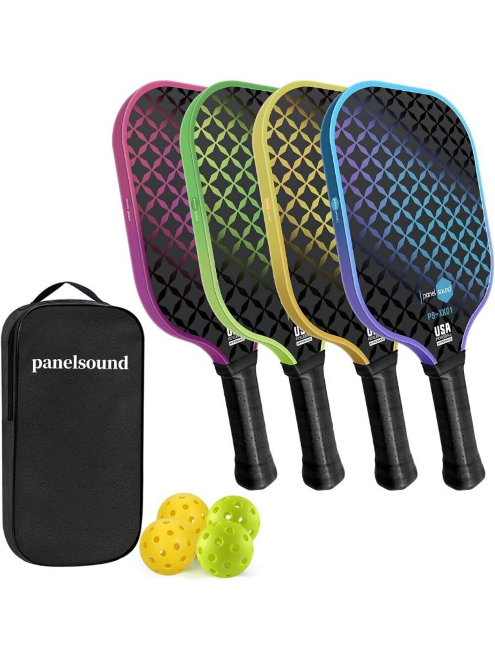 USAPA Approved Pickleball Paddle Set - Fiberglass Rackets with 4 Balls & Case
